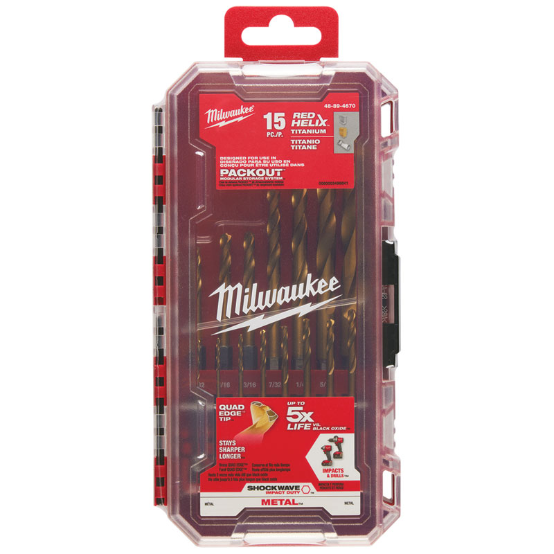 Milwaukee® 15 Pc. SHOCKWAVE Steel Impact Rated Drill Bit Set Hex Shank