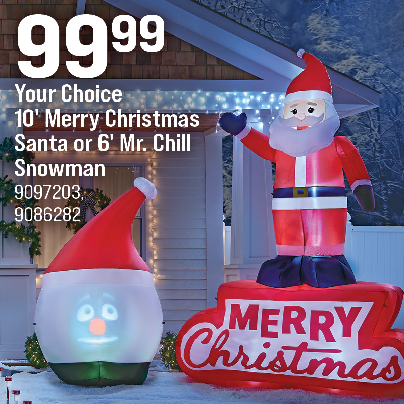 10' Merry Christmas Santa or 6' Mr. Chill Yard Snowman