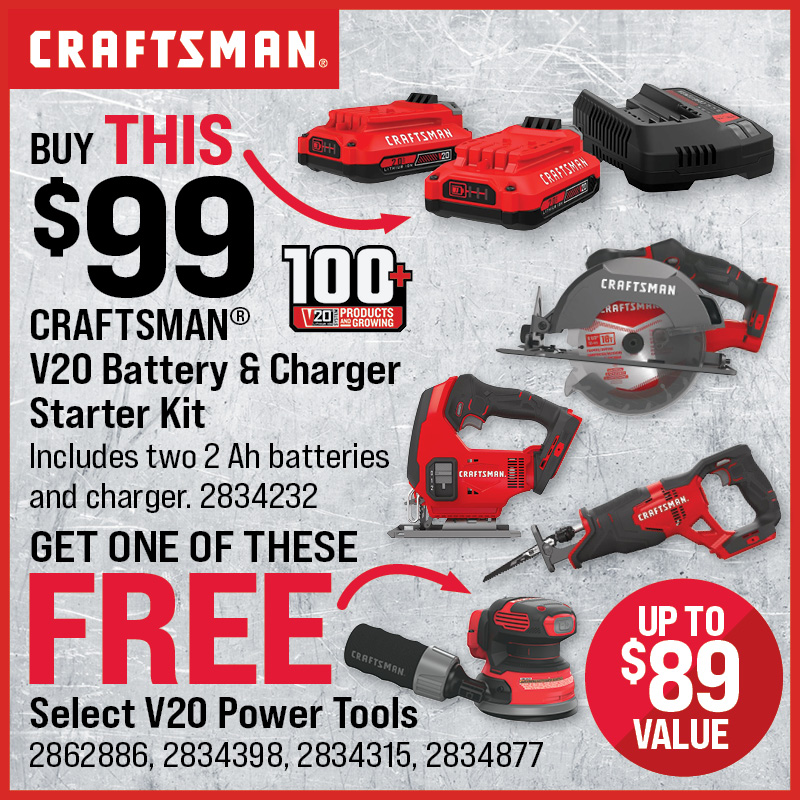 Craftsman® V20 Battery w/ Charger and Power Tool Promo